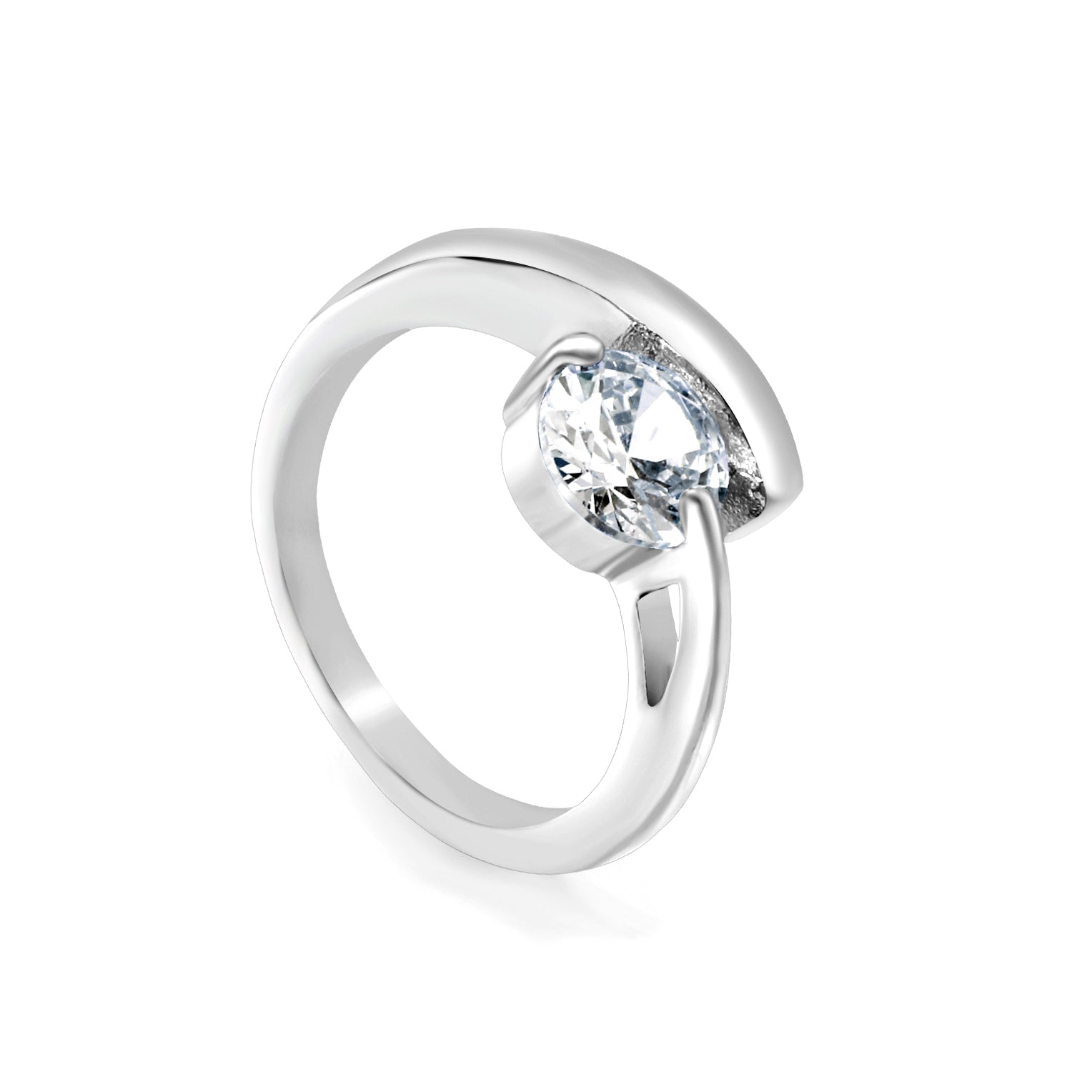 Height 10mm Round White Diamonds Open End Ring White Zirconium Steel/Golden asonjewelry